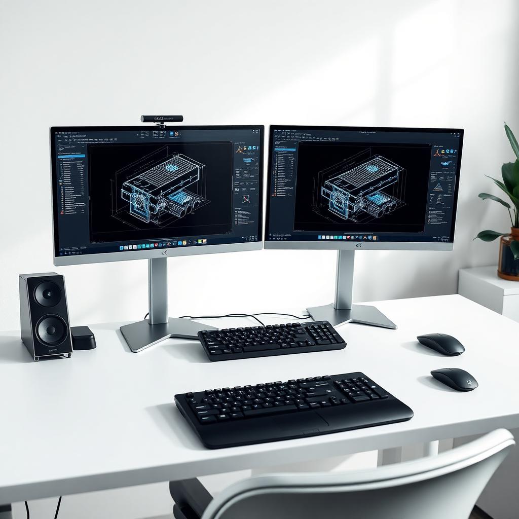 Architect workstation with dual monitors running CAD software